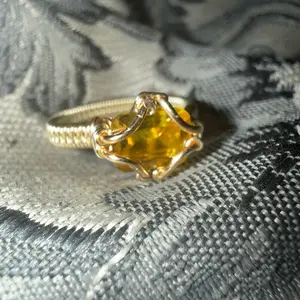 Yellow star citrine hand made wire wrapped ring set in gold