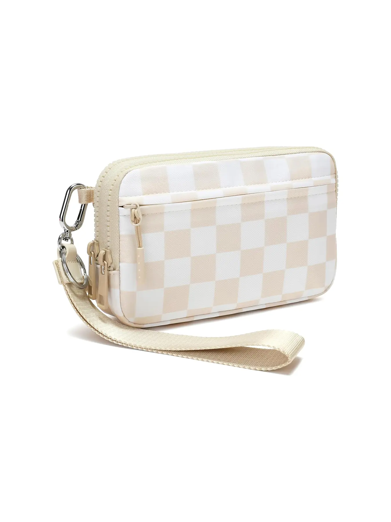 DOYOGI Women's Wrist Wallet Nylon Stitched Casual Zipper Wristlet Purse with 4 Zipper Pockets, Travel Credit Card and Phone Holder with Checked Pattern