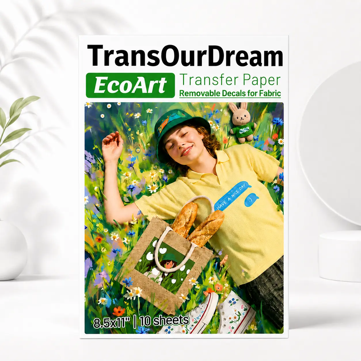 TransOurDream Removable Transfer Paper for Inkjet Printer (8.5x11", 10 Sheets) Printable Temporary Vinyl for Fabrics EcoArt Paper Used in DIY Crafts,School Projects, Business Events