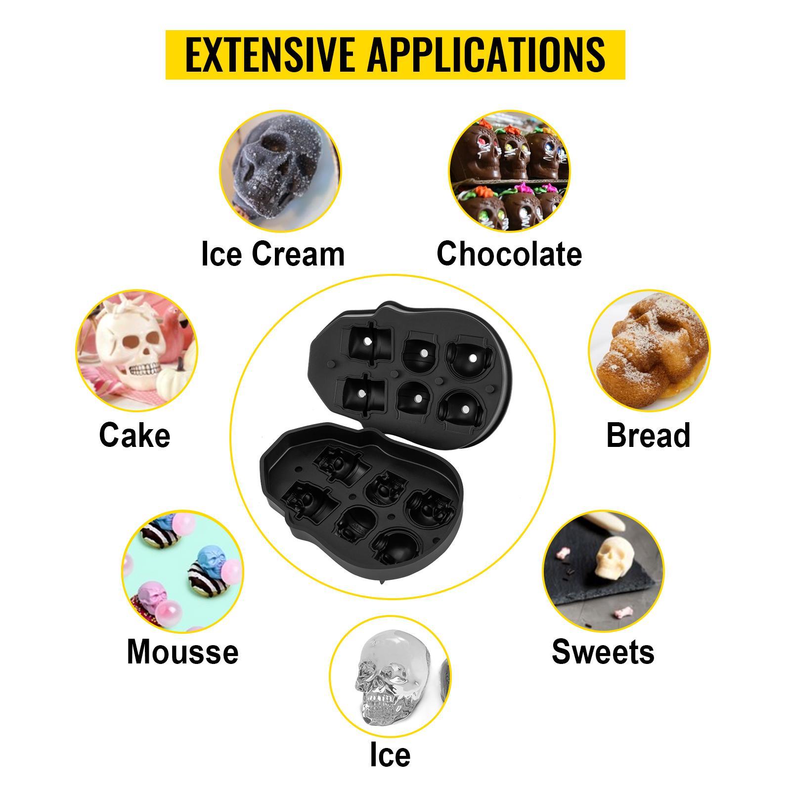 VEVOR Skull Ice Cube Tray, 6-Grid Skull Ice Ball Maker, Flexible Black Silicone Ice Tray with Lid & Funnel, Skull Ice Cubes in 3 Distinct Patterns for Beverages & Chocolates on Parties & Holidays VEVOR Skull Ice Cube Tray, 6-Grid Skull Ice Ball Maker, Flexible Black Silicone Ice Tray with Lid & Funnel, Skull Ice Cubes in 3 Distinct Patterns for Beverages & Chocolates on Parties & Holidays