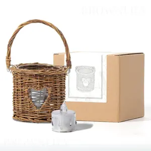 NONAM Handwoven Rattan Lantern with LED Flameless Candle – Soft Ambient Light for Cozy Night Routine, Bedroom Nightstand & Tabletop Decor, Rustic Farmhouse Boho Style