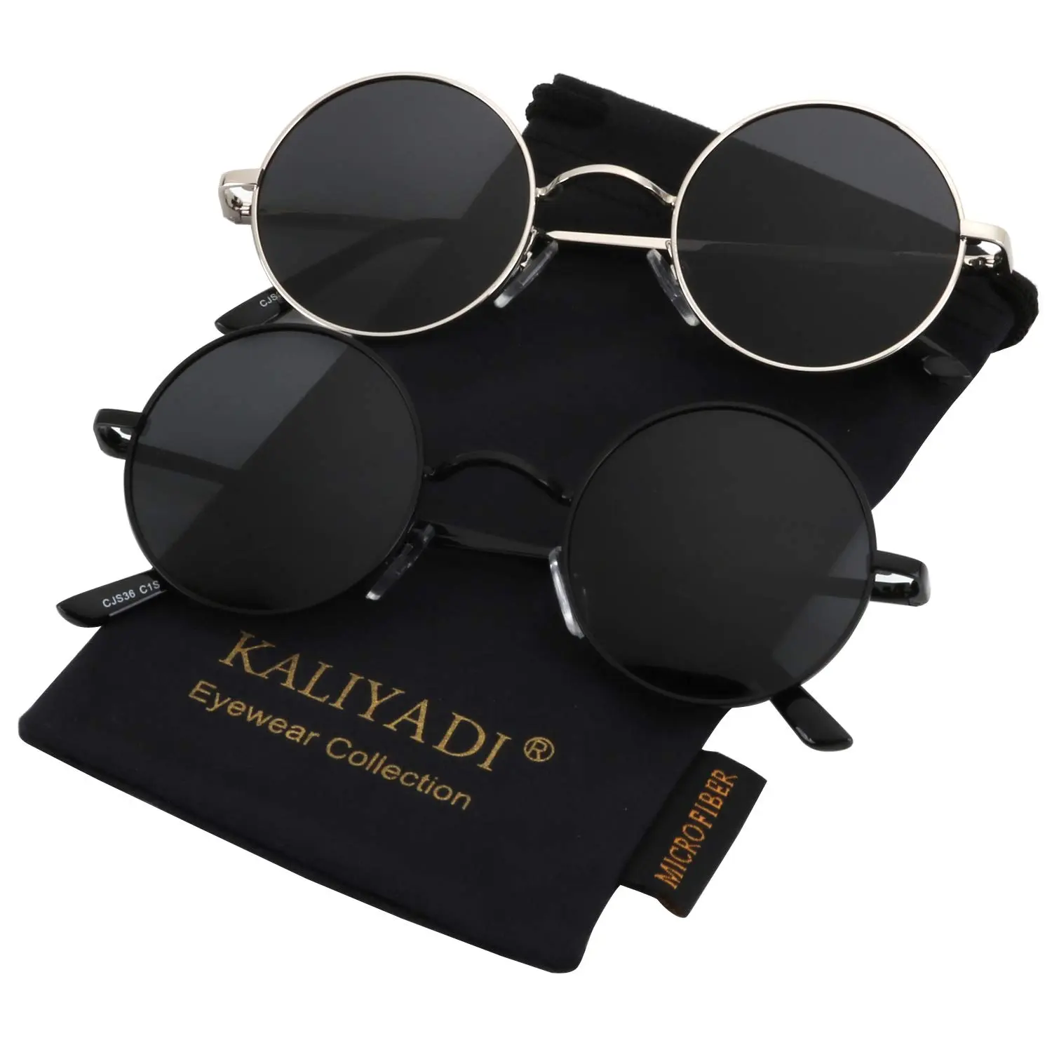 KALIYADI Black Retro Polarized Metal Sunglasses for Women Men, UV400 Protection, Metallic Texture, Fashion Eyewear (S36)