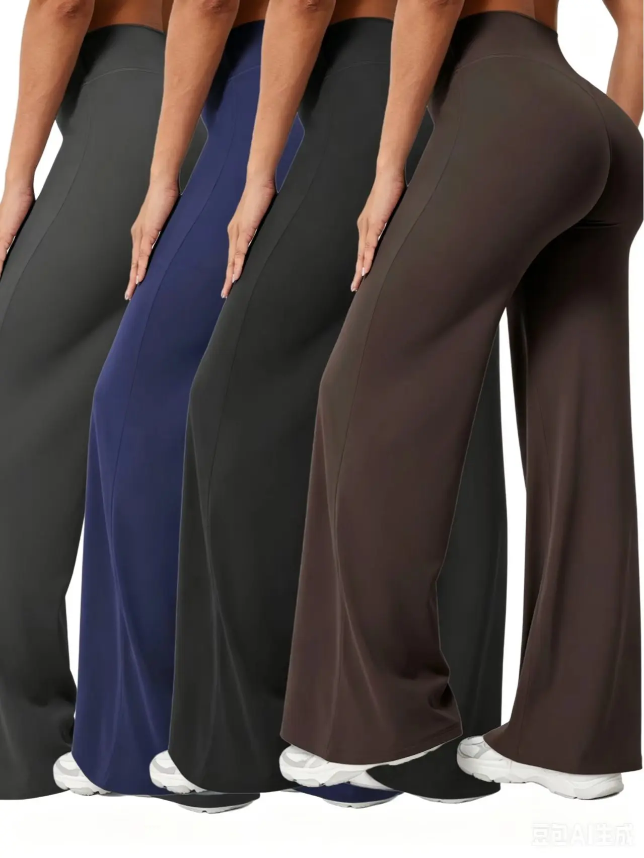 4-pack women’s spring/autumn apparel — high-waisted wide-leg yoga pants — stretchy fabric — blended material, suitable for yoga, Pilates, and fitness activities |wide-leg hem | stretch fabric