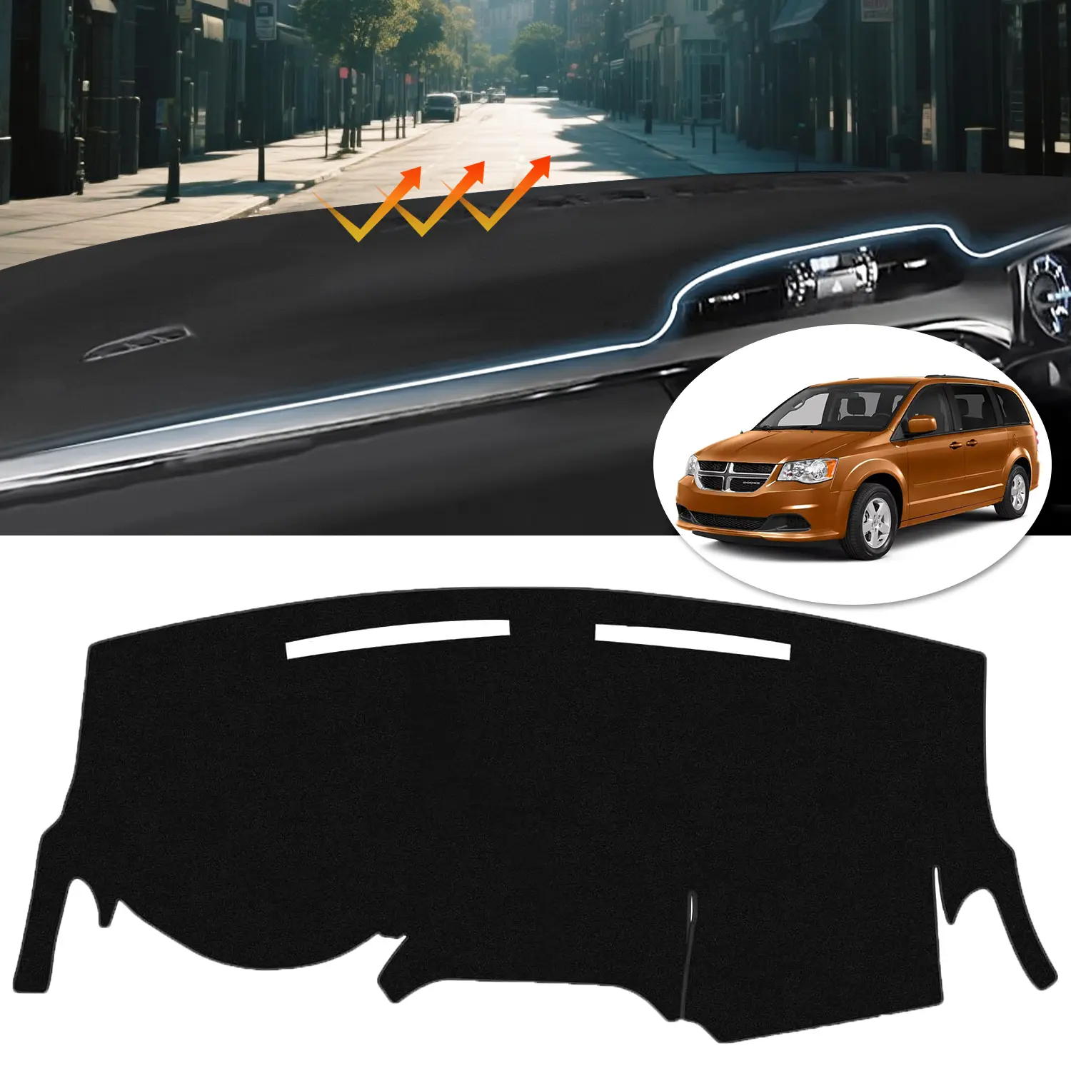 Dash Cover for Dodge Grand Caravan 2011-2020(SE,SXT,GT)/Chrysler Town & Country 2011-2016 Polyester Non-Slip Center Console Dash Cover Interior Accessories for Grand Caravan No Glare Black