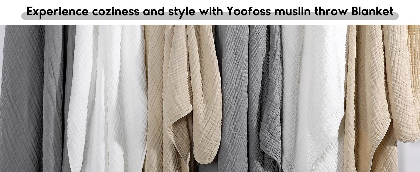 Yoofoss Muslin Blanket 100% Cotton Throw Blanket Large 60" x 80" for Bed Couch 6-Layer Gauze Blanket for Adults Sofa Cozy and Breathable Apricot White