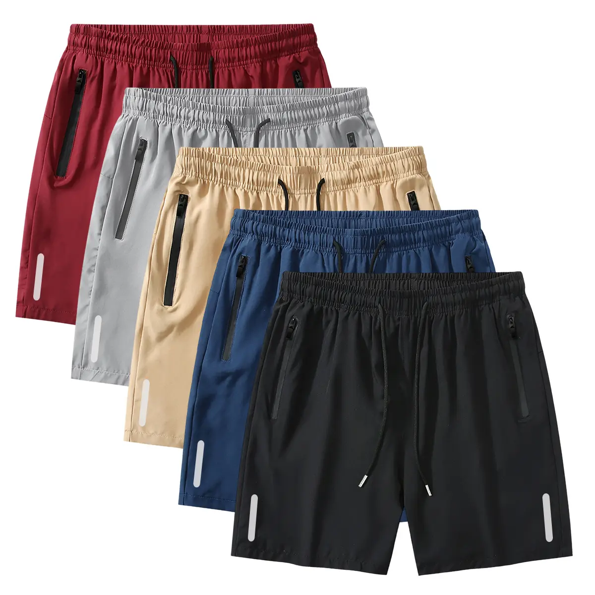 Men's 5-Pack Elastane Plain Summer Shorts - Adjustable Drawstring Waist, Zip Pockets, Printed Design, Regular Fit, Chic, Casual, Versatile for Daily Wear & Commuting, 5 pack - color 1, Menswear, Fitted