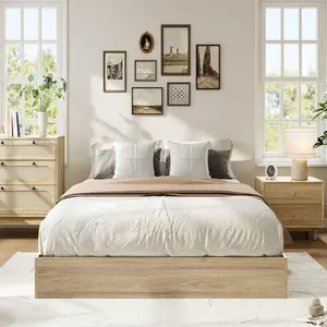 Twin XL Solid Wood Platform Bed, Modern Minimalist Floor-Standing Bed Frame, Noise-Free, No Box Spring Needed,  for Dorm Rooms or Guest Bedrooms