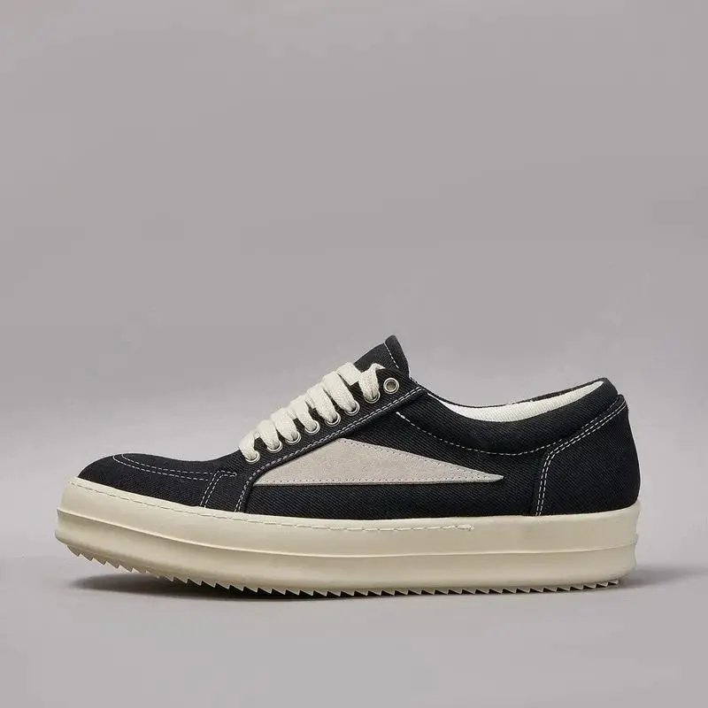 Unisex Canvas Platform Sneakers, Triangle Patch Low Top Lace Up Casual Shoes, Thick Sole Streetwear Walking Trainers Black Closed Sports Shoes