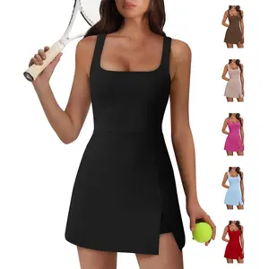 OFEEFAN Athletic Dress for Women Mini U Neck Sleeveless Built in Shorts with Pockets Tennis Golf Graduation