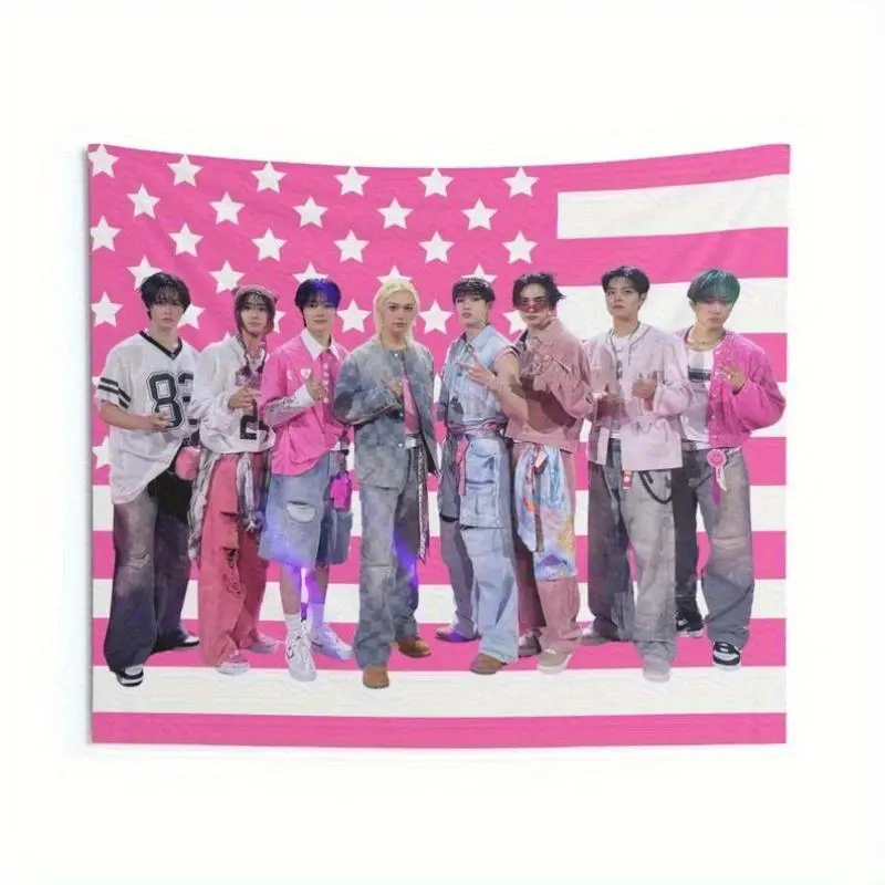 Decor Art 2D Flat, 1pc 2D Printing Stray Members Pink American Flag, Stray Concert Banner, SKZ Kpop Banner, Stray Ate, Skz DominAte, Stray 202 3* in Grommets' Color Random Tapestry