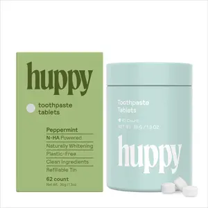 Huppy Peppermint Toothpaste Tablets - Remineralizes Enamel - Whitens Teeth - Freshens Breath