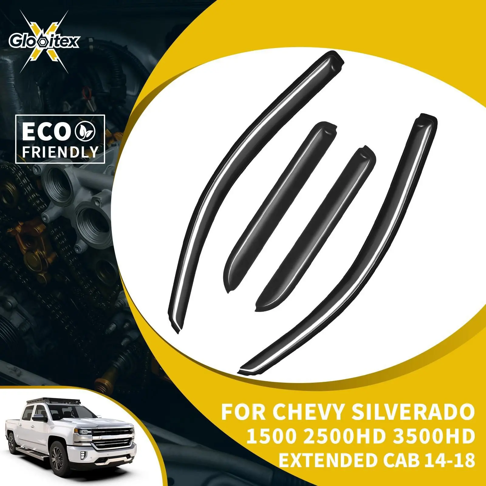 4PCS Automotive In-Channel Window Visors - Auto Accessories Sun Rain Guards, Vent Mount Wind Deflectors for Chevrolet Silverado 1500/2500HD/3500HD & GMC Sierra 1500/2500HD/3500HD Extended Cab 2014-2018