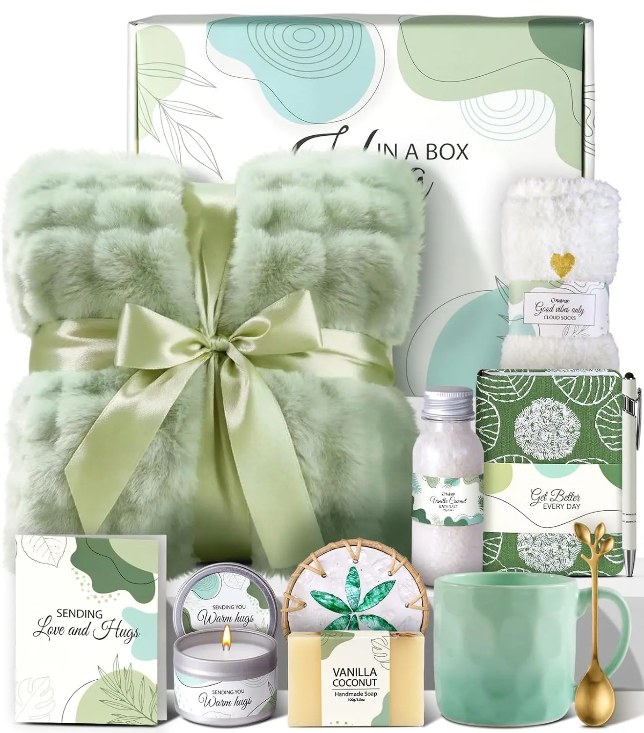 Coralogo Fluffy Relaxing Self Care Thoughtful Gift Box Set for Women - 120cm x 160cm Blanket, Bathroom Spa Towel Supplies, Ready-to-Unbox Spa Experience for Stress Relief (Birthday)