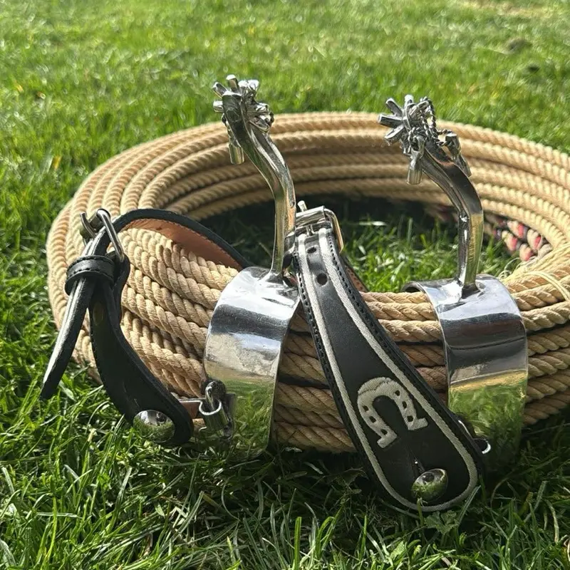 Espuelas Charras Style Antiguo with Aluminum Inlay and 3 Inch Blade El Botas Brand Western Horse Tack