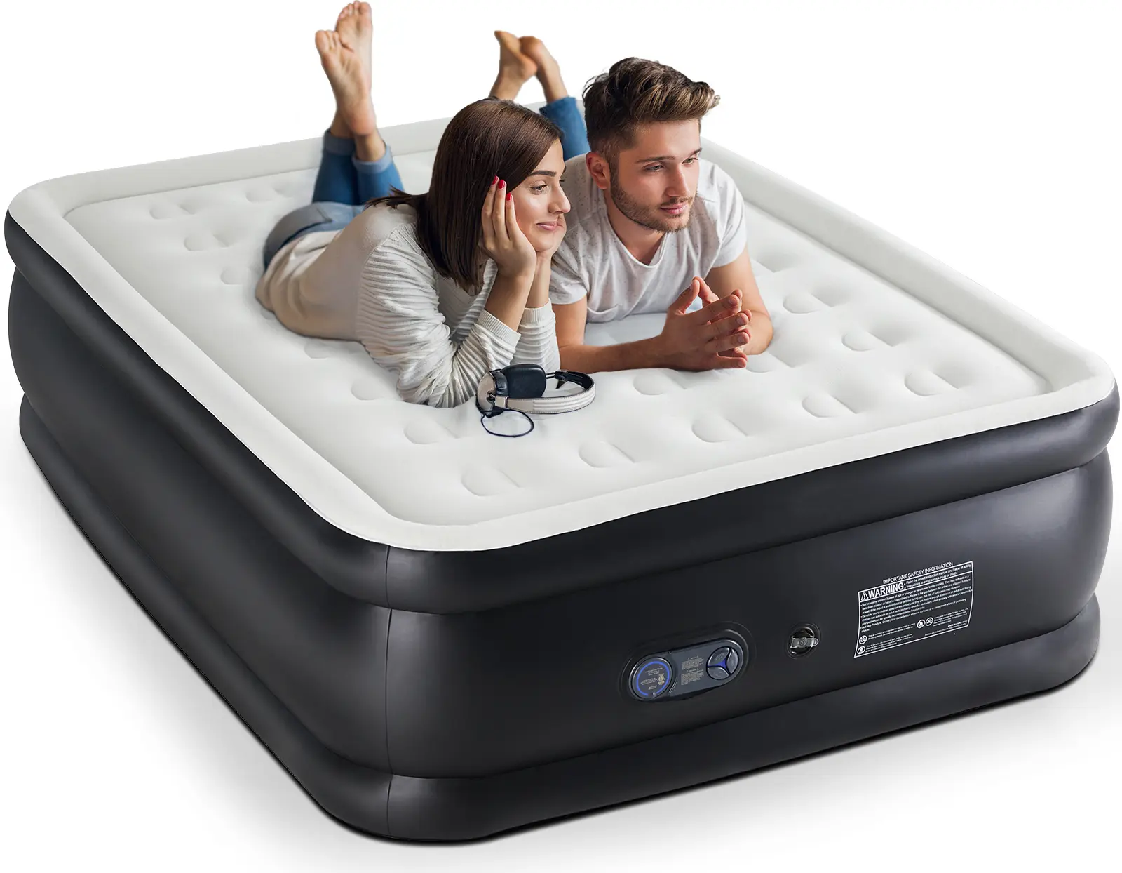 Air Mattress with Built-in Pump, Double Height, Adjustable, Non-Slip Bottom Design, Portable for Home or Camping