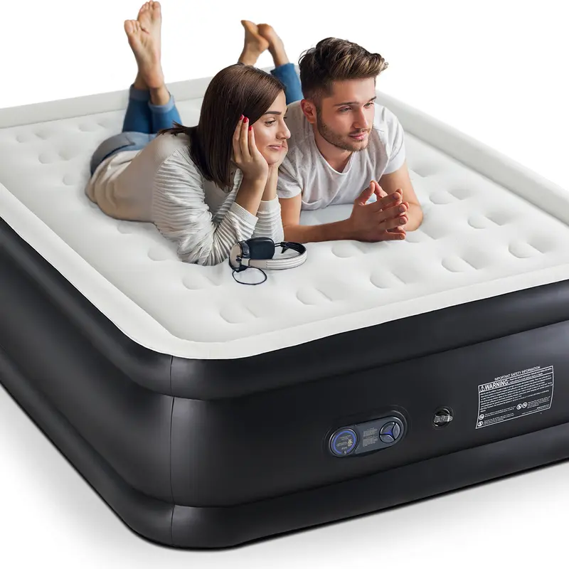 Sweetcrispy Inflatable Blow Up Bed with Built-in Pump - Double Height, Adjustable, Non-Slip Bottom, Dry Flocking Top, Portable Air Mattress for Home, Camping