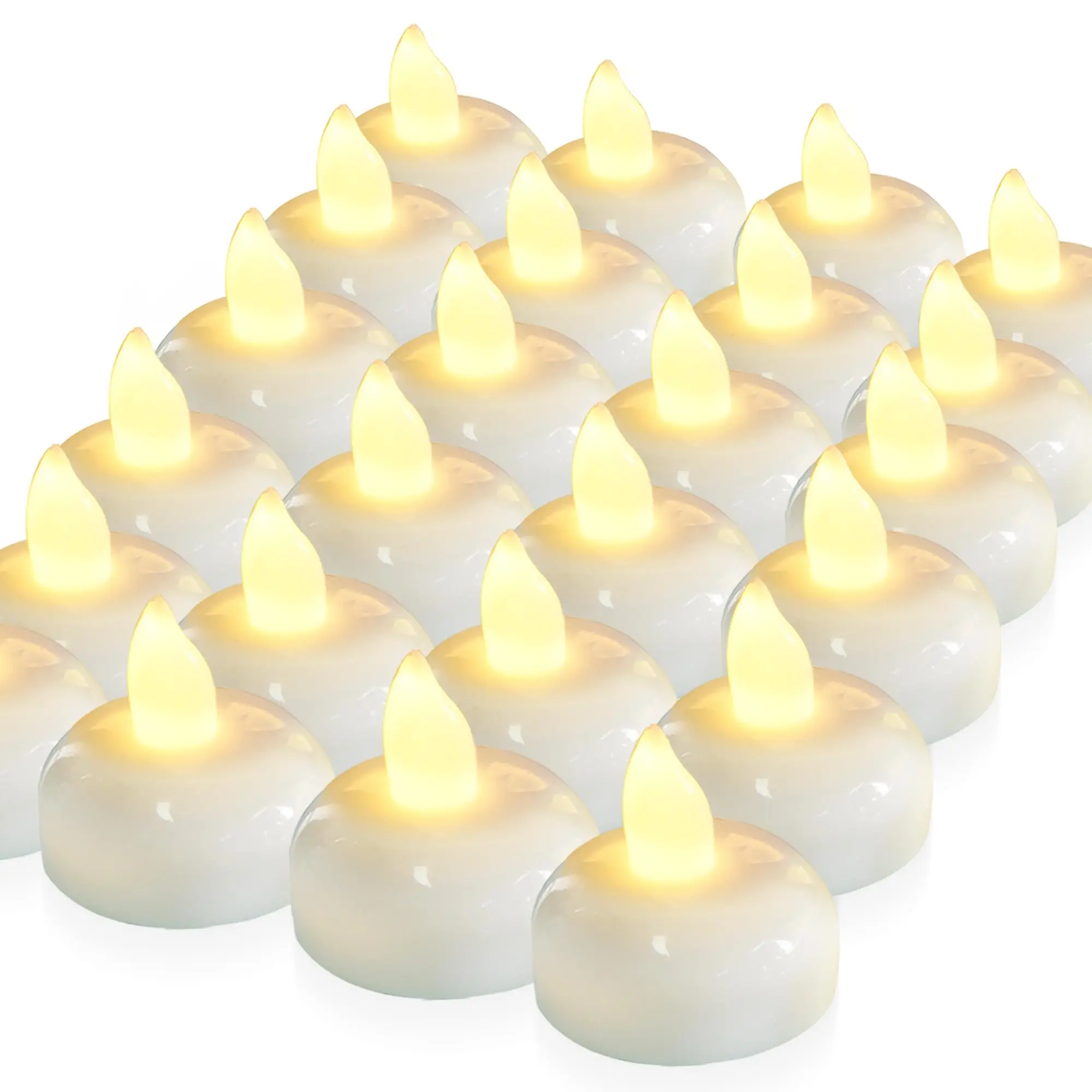 24-Pack Flameless Floating LED Candles - 200-Hour Warm White Flickering Tealights with Batteries, Illuminating LED Decoration Lamp Party Lights for Centerpiece, Restaurants, Bathroom (Home Improvement Lighting)