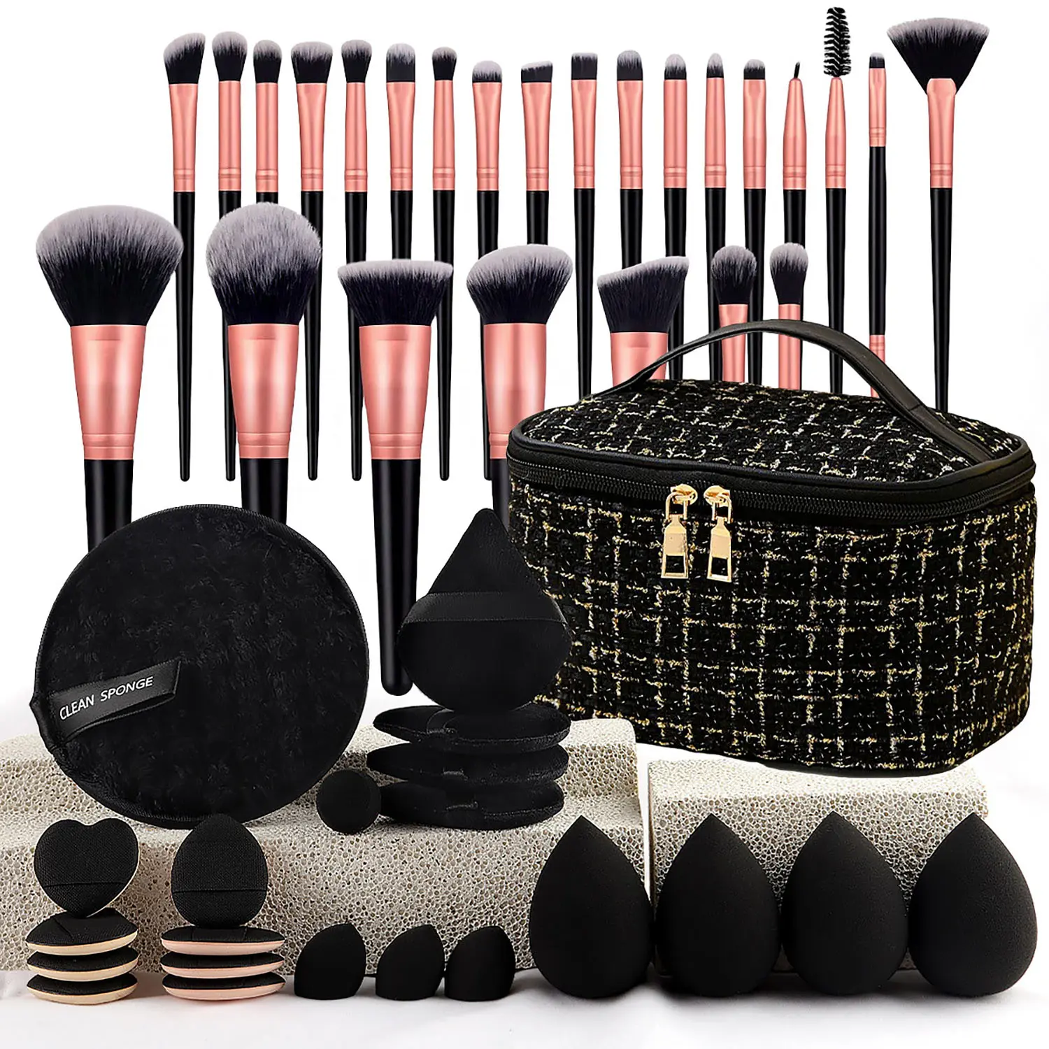 Portable Makeup Brush Set, 58/47 or 34Pcs Makeup Brushes and Sponges Set  Makeup Brushes and Sponges Set, Makeup Accessories for Women, Cosmetic Travel Bags Gift Set for Women Makeup Play Kit makeup bag