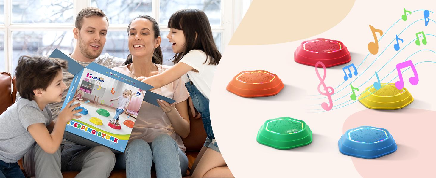 Non-Slip Music & Light Up 5 Pcs Stepping Stones,  Encourage Balance, Sensory Stepping Stones, Indoor & Outdoor Play Gift Colorful Fun Soft Design
