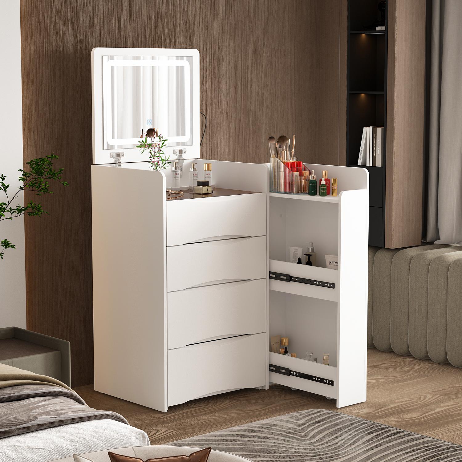 FUFU&GAGA 4 Types Makeup Vanity Desk with 3-Lights Mirror and Drawers for Makeup Equipped with Stool