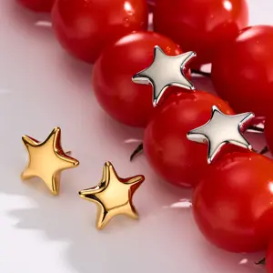 Oufer Bubble Chunky Star 2PCS Non Tarnish 316L Stainless Steel Stud Earrings For Women Gift For Valentine's Day