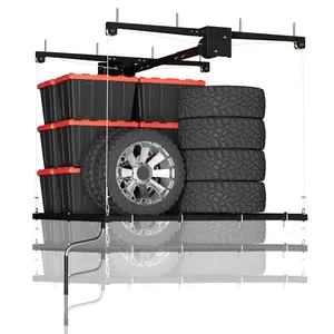 Garvee Overhead Garage Lifting Storage Rack, Maximize Your Garage Storage with Our 4x4 Ft Heavy-Duty Ceiling Storage Rack System, Supports 350 lbs, Adjustable & Easy to Install for Optimal Organization