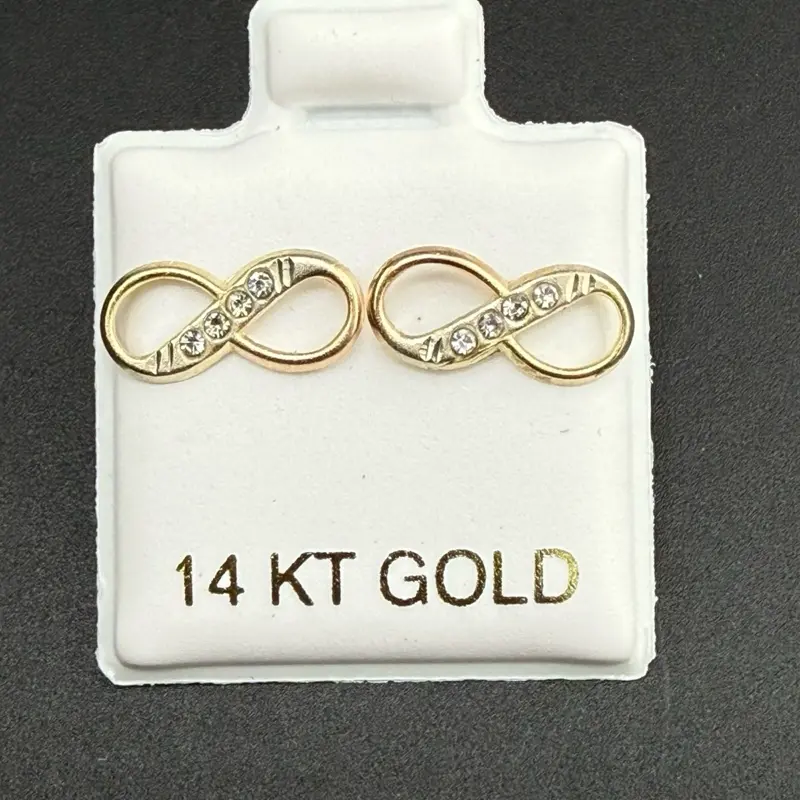 14k Gold Infinity Gold Earrings with Sparkling CZ Stones for Everyday Wear