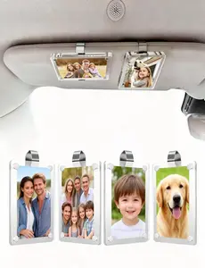 Car Picture Holder and Visor Photo Clip, Clear Acrylic Magnetic Car Photo Holder, Horizontal & Vertical Photo Car Sun Visor Picture Frame, Auto Accessories, Family, Couple, Pet Photos