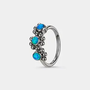 OUFER Triple Blue Opal Nose Hoop 316L Stainless Steel Hinged Segment Hoop Cartilage Piercings