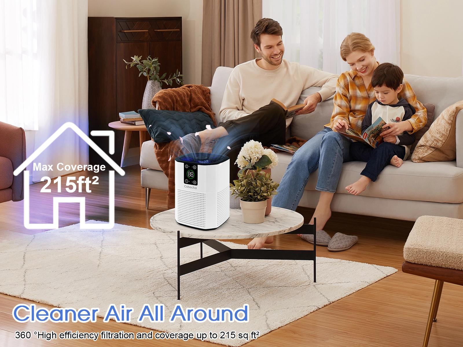 Cobectal  Air Purifier for Home, Compact Room Cleaner with 3-in-1 Filter Aroma Diffuser & Sleep Mode, Ideal for Bedroom Office Dorm Hotel & RV