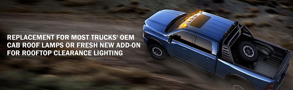 DIBMS Black Smoked Lens 12 LEDs Cab Clearance Light 5 Pcs Roof Top Marker Running Lights Kit for Ford Dodge Ram Trucks SUV POV Pickup - Amber Yellow