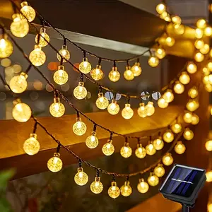 Solar Crystal Ball Light String 39.3ft/22.9ft/16.4ft, with 8 Flashing Modes and 100/50/20 LED Bubble Balls, Switch Control, for Garden, Christmas, Wedding, Birthday, Holiday Theme Decoration