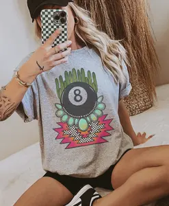 Vintage Western Tee Retro Boho 8 Ball Tshirt Southwestern Pattern Desert 8-Ball T-Shirt Unisex Womens Casual Crewneck Vintage Sublimation Print Turquoise Print Shirt