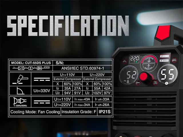 YESWELDER CUT-55DS-PLUS 110/220V Air Plasma Cutter 55Amp | High-Frequency Start & Non-Touch Pilot Arc | 2-in-1 Multifunctional Metal Cutting Machine with Plate/Grid Cutting