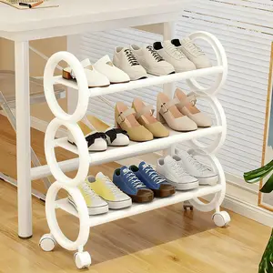 White 3-Tier Rotating Shoe Rack with 360° Swivel Wheels & Ring Handle – Space-Saving Under Table / Closet Organizer for Small Spaces, Entryway & Apartments