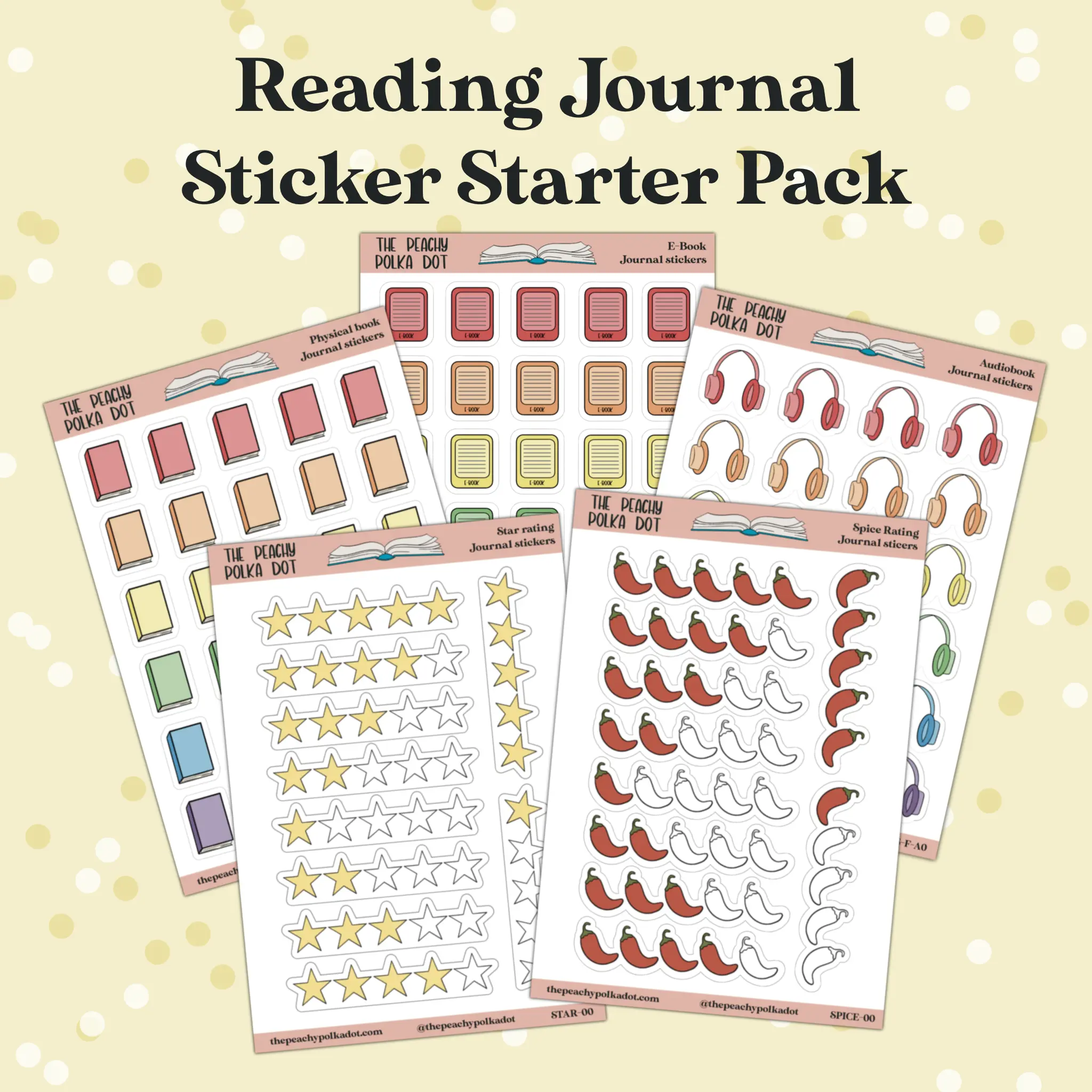 Reading Journal stickers starter pack, 5 reading journal sticker sheets for starting your reading journal, bookish stickers, journal sticker sheet for book review, booktok journaling sticker