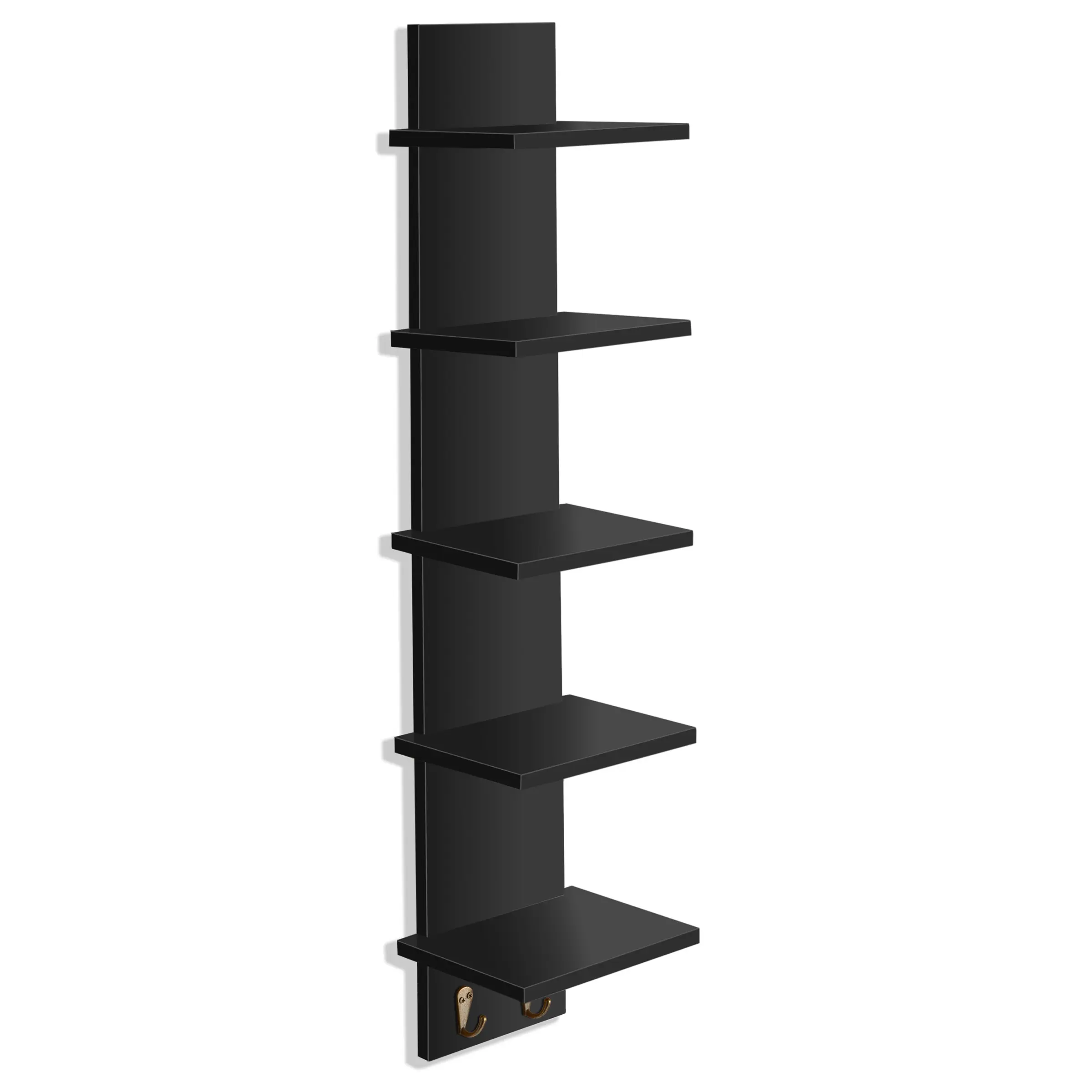 Sorbus 5-Tier Wall Shelf Unit with Hooks - Wooden Black Home Accessory, Organizer Storage for Living Room Decor, Small Space Vanity Shelves, Small Space Decor, Holder Floating Shelves