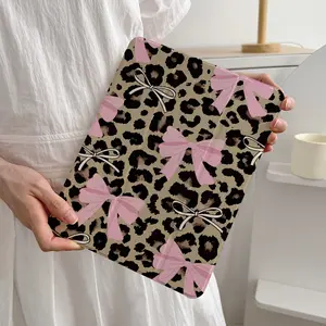 Cute Bow Leopard Print iPad Case, Shockproof Soft Tpu Cover with Pen Slot, Sleep/wake Function, Compatible with Apple iPad Series, Tablet Casing