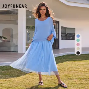 Joyfunear Women's Solid Color Knit Top & Dress Two piece Set Elegant Fashion Casual dress Set for Daily Outdoor Wear women Summer outfit