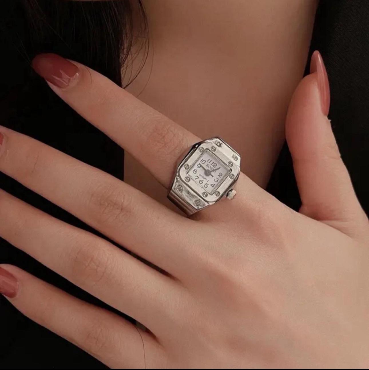 Mini Clock Watch Rings - Sleek Minimalistic Design Adjustable Strap Accurate Time Display Stylish Accessory for Everyday Use or Gift