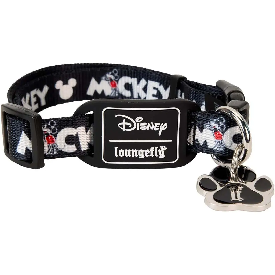 Cute Adjustable Cartoon Disney Mickey Mouse Nylon Dog Collar for Your Best Friend - Enamel Paw Print Charm, Medium-Large Size, 0.75”w, 14”-21” Neck Safety Fit