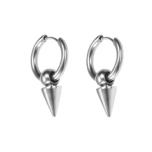 Faux Captive Bead Spike Huggie Hoop Earrings - Pair - Stainless Steel
