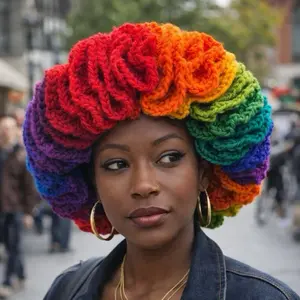 Rainbow Color Ruffled Hat - Vibrant Headwear for Playful and Chic Women