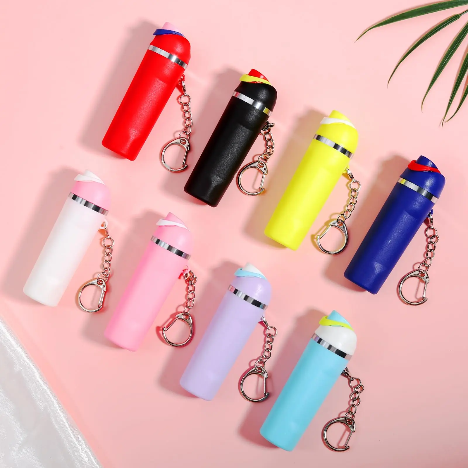 8 Pack Owala Water Bottle Mini Tumbler Keychain Set - Trendy Chapstick Holder Keychains for Keys, Bags, Backpacks, Key Charm Accessories for BFFs, Graduates