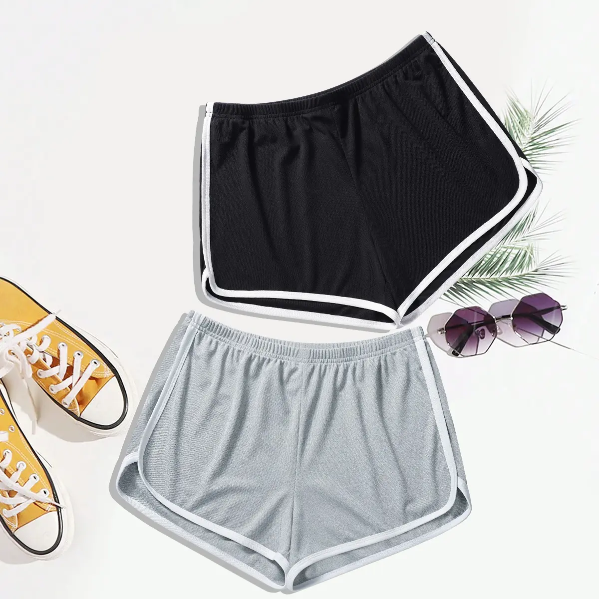 Women's 2-Pack Dolphin Shorts with Drawstring, Contrast Binding Athletic Yoga Running Gym Shorts