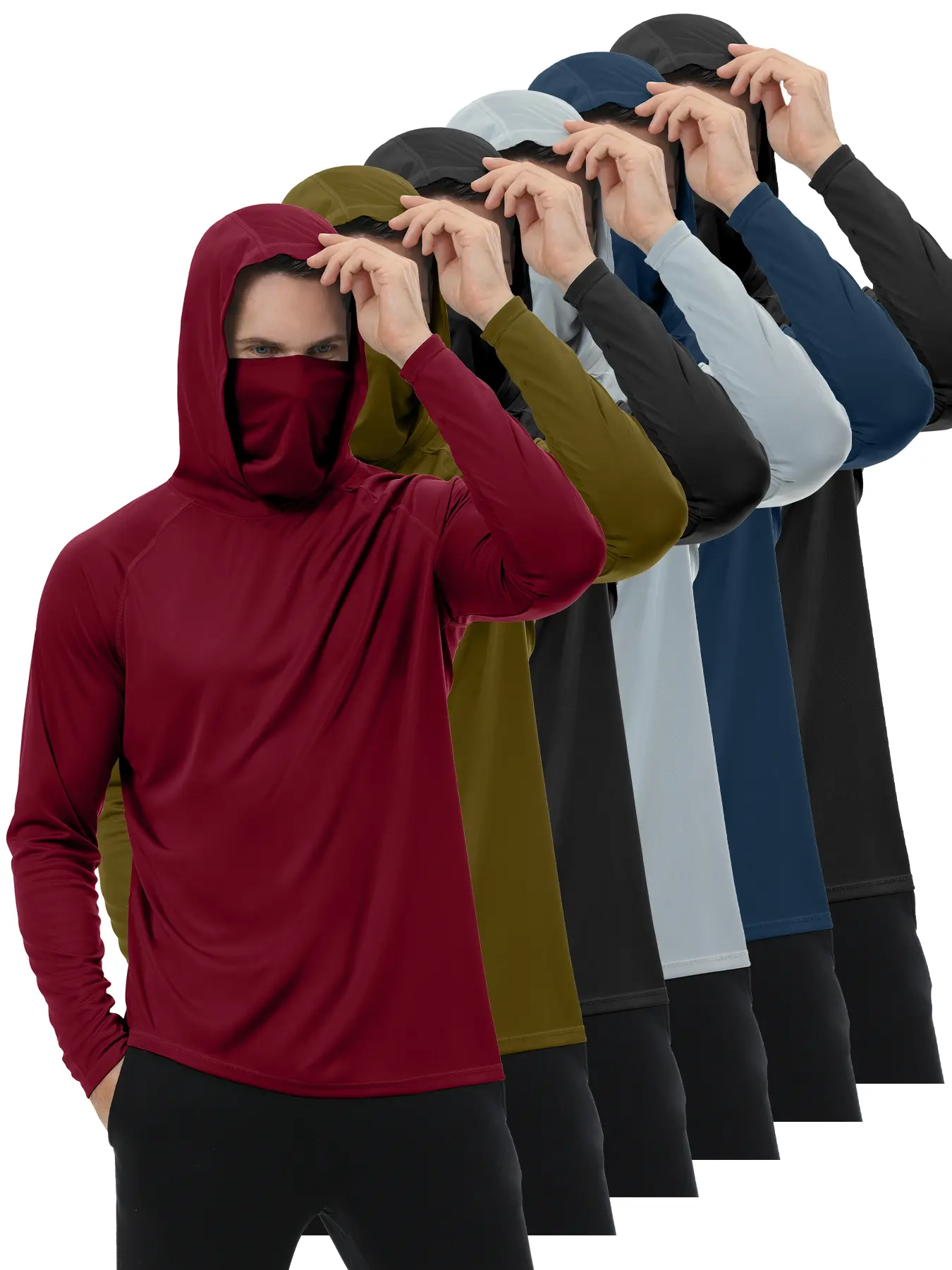 HOVSIYLA 6 Pack Mens Sun Protection Fishing Hoodie with Face Mask Long Sleeve Compression Work Shirt Construction Quick Dry,travel essentials,camping essentials