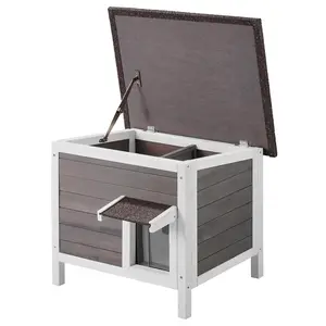 【FathersDayGift】VEVOR Outdoor Cat House Weatherproof,  , Feral Cat Shelter for Multiple Cats, Outdoor Wooden Cat Rabbit House with All-Round Foam Insulated, Open Roof, PVC Door Flaps, 24"L x 20"W x 21"H