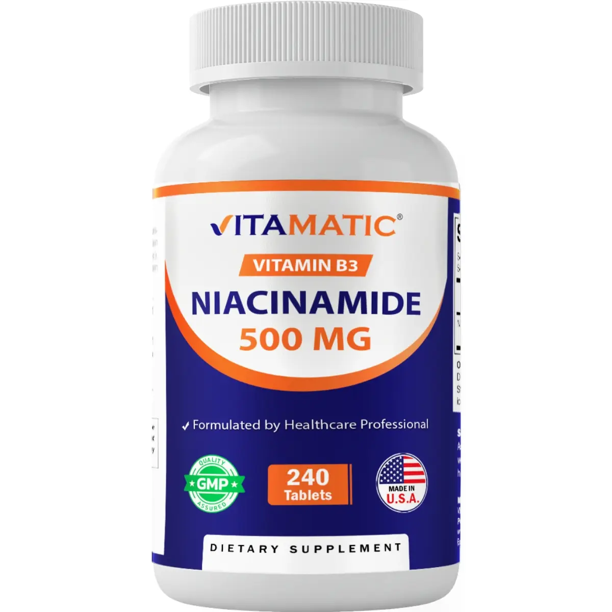 Vitamatic Flush-Free Niacinamide 500 mg Dietary Supplement - 240 Gluten-Free Tablets, Vitamin B3 & Magnesium for Energy Production Support, Daily Dietary Supplement, Cellular Energy Vitamins Supplements