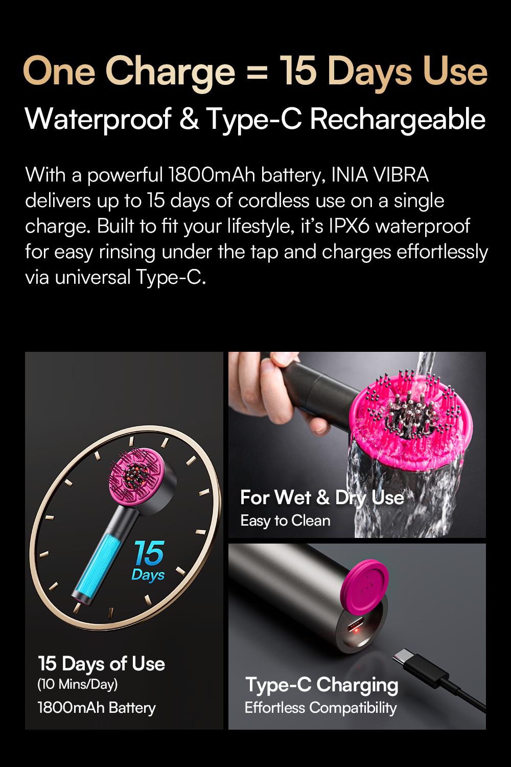 INIA VIBRA 4-in-1 Scalp Therapy Device, Red Light, Microcurrent, Massage, Serum Infusion, Scalp Massager Beauty Device, Waterproof & Wet/Dry Use, Perfect Holiday Gift