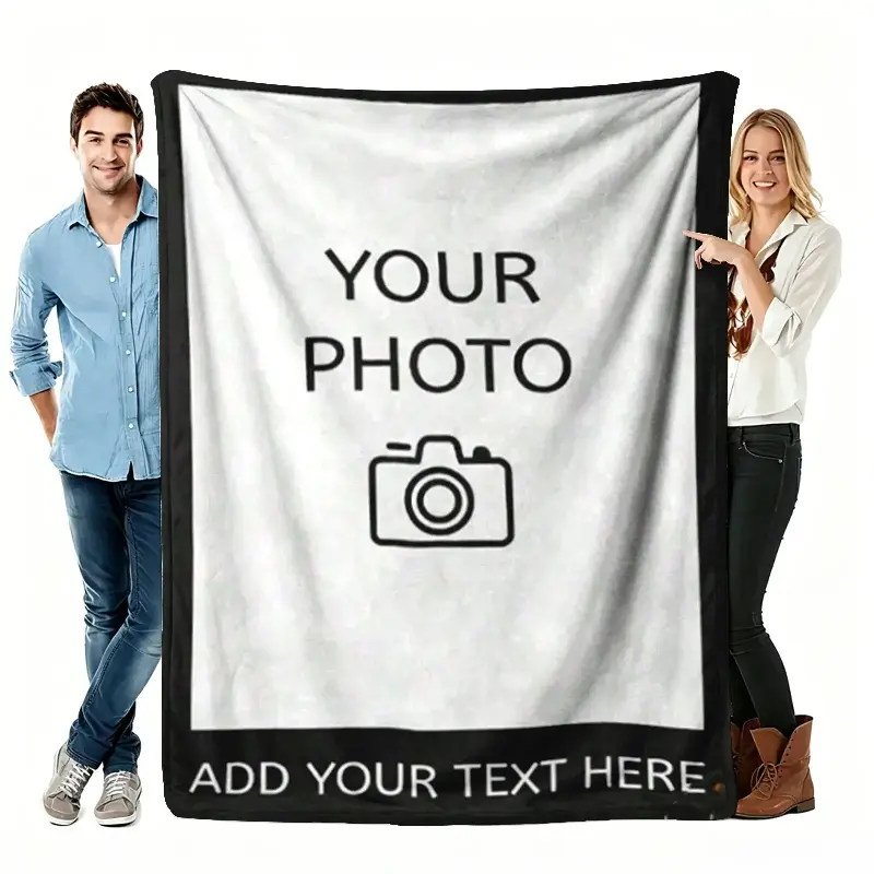 Personalized Photo Text Flannel Blanket, Custom Picture Throw with Add Your Text Style, Memory Keepsake Cover for Family Sofa Beds, Pet Parent Lounge Decor & Holiday Birthday Gift for Mom, Dad and Loved Ones